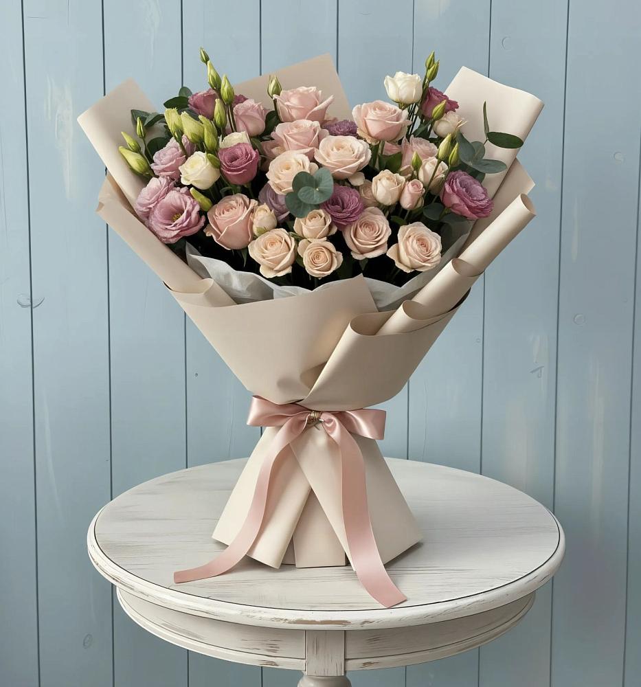 Букет цветов из: Розы и Лизиантусы в Молодежный